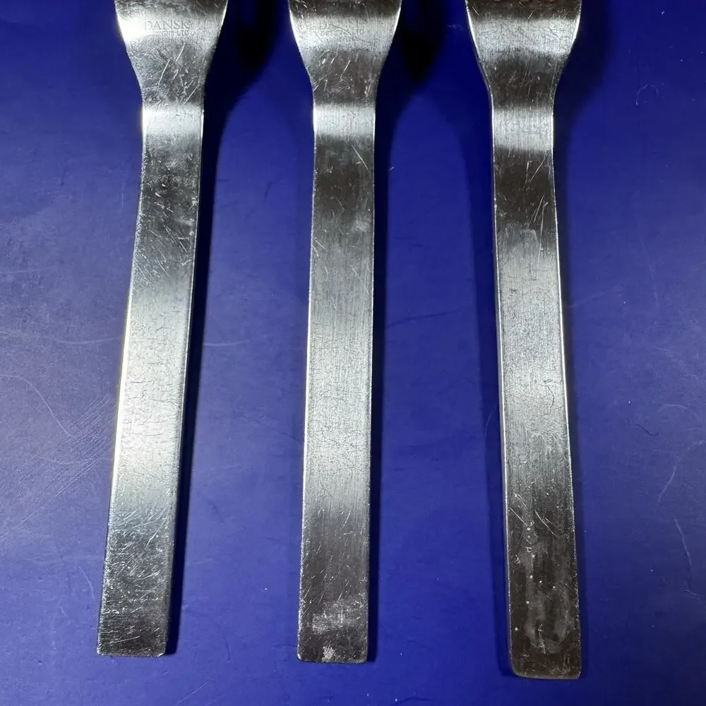 3x Dansk Stainless Thebe Dinner Forks 7 3/8” Glossy Ribbed Handle